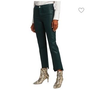 FRAME Le High Straight leg jeans | Raw Stagger Coated Jeans -green pine